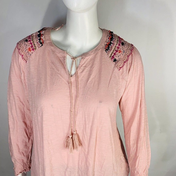 New Style & Co Plus Size 1X Cotton Lace-Trim Peasant Top Hibiscus Pink NWT - Picture 3 of 8